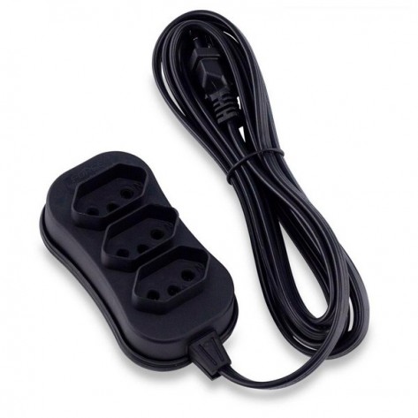 Extensão Elétrica 3 Tomadas Tripolar Slim Force Line 0180200253 - Bivolt - Preto - 3 metros