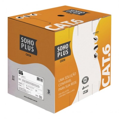 Cabo de Rede Soho Plus U/UTP 23400187 - Cat6 Trançado 4 Pares 24AWGX4P - CMX RoHS - 305 Metros - Preto