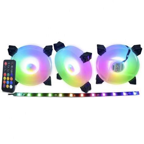 Kit Cooler K-Mex AK-AAF1 ARGB Rainbow - 120x120x25 mm - 3 Fans + Fita LED + Controle Remoto