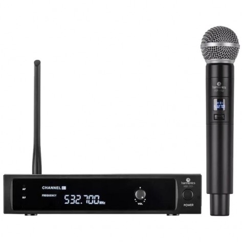 Microfone de Mão Sem Fio Harmonics HSF-101 Single - UHF - 2 Frequências