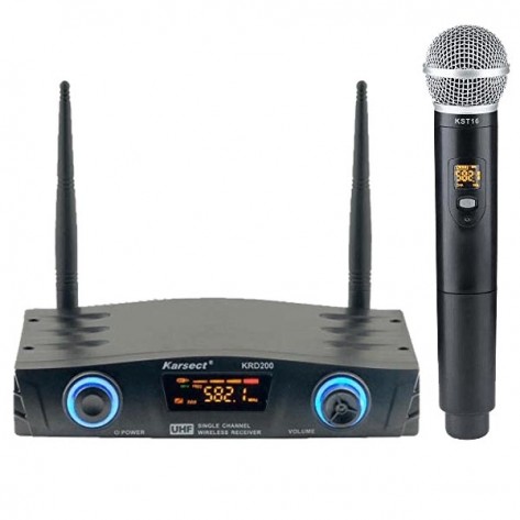 Microfone de Mão Sem Fio Karsect KRD200SM Single - UHF - 16 Frequências