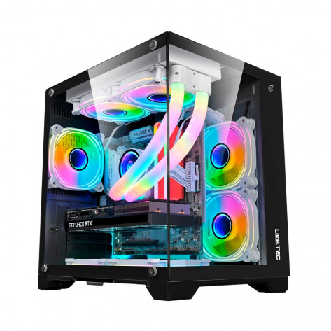 Gabinete Gamer Liketec Dasha LC-CB2X2-DASHA-2039 - Preto - Sem Fonte - Mid Tower - Com 3 Fans ARGB