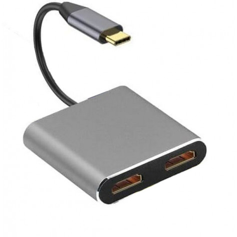 Adaptador Hub 4 em 1 Lotus LT-1322 - 1x USB Tipo-C para 2x HDMI, 1x USB 3.0 e 1x USB Tipo-C