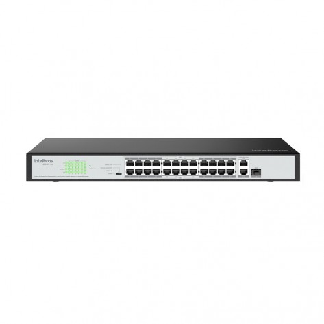 Switch Intelbras SF 2421 PoE 4760075 - 24 Portas 10/100 Mbps PoE + 2 Portas Gigabit para Uplink + 1 Porta Mini-GBIC/SFP - Não Gerenciável